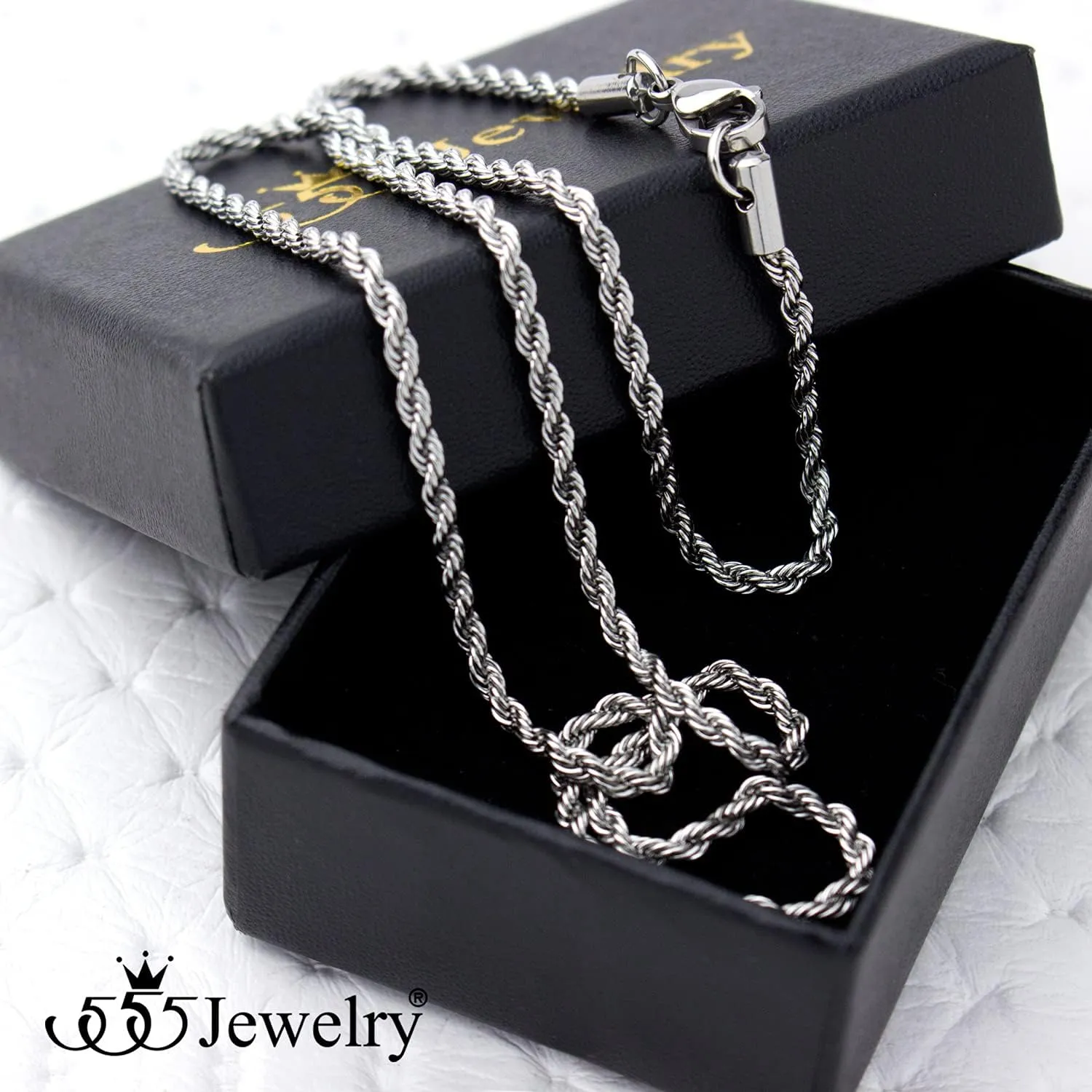 555Jewelry Stainless Steel Hypoallergenic Twisted Singapore Rope Chain Necklace