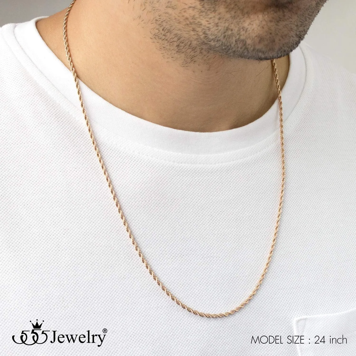 555Jewelry Stainless Steel Hypoallergenic Twisted Singapore Rope Chain Necklace