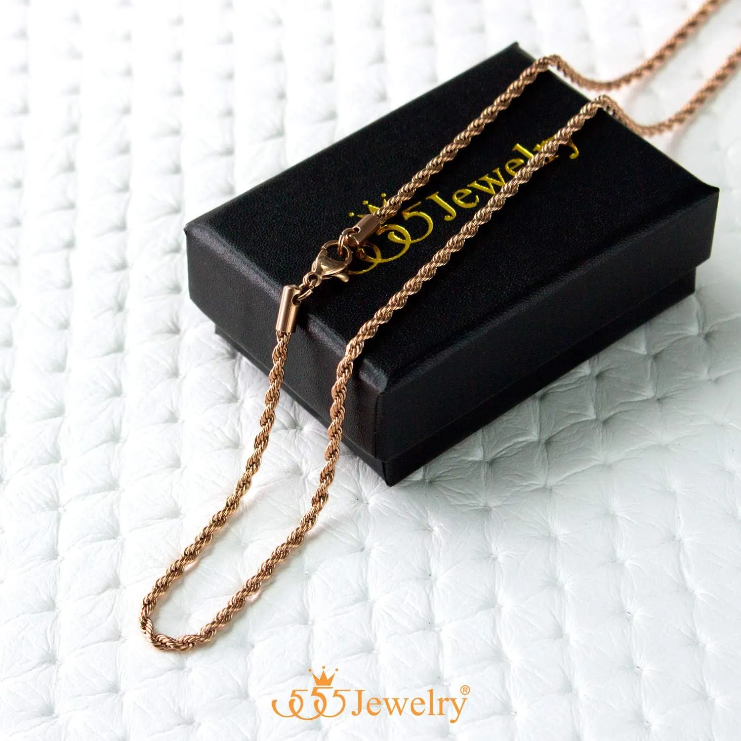 555Jewelry Stainless Steel Hypoallergenic Twisted Singapore Rope Chain Necklace