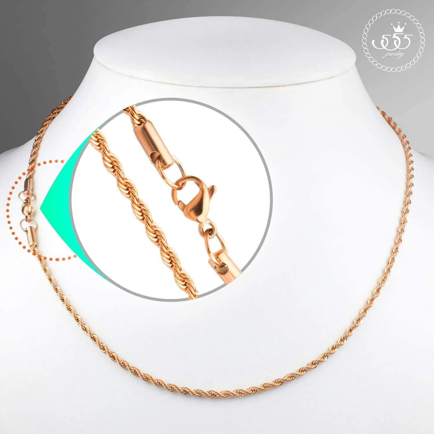 555Jewelry Stainless Steel Hypoallergenic Twisted Singapore Rope Chain Necklace
