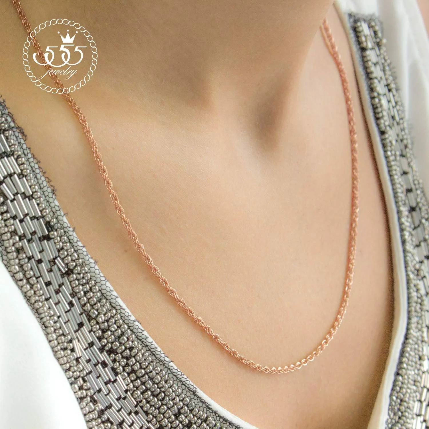 555Jewelry Stainless Steel Hypoallergenic Twisted Singapore Rope Chain Necklace