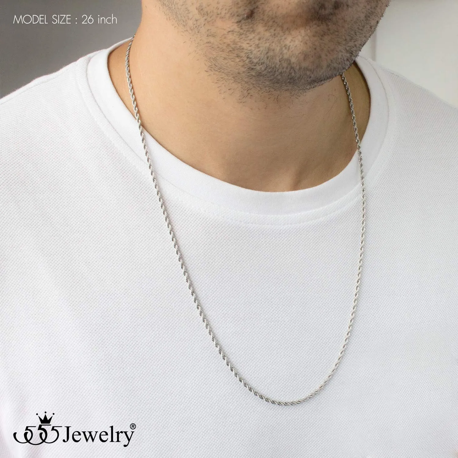 555Jewelry Stainless Steel Hypoallergenic Twisted Singapore Rope Chain Necklace