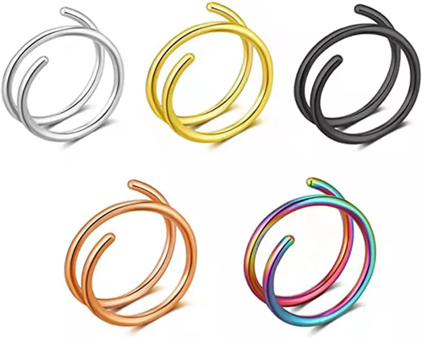5Pcs Double Hoop Nose Ring Surgical Steel Double Nose Hoop for Single Piercing Left or Right Nose Piercing Hoop Small Nose Ring for Women Men