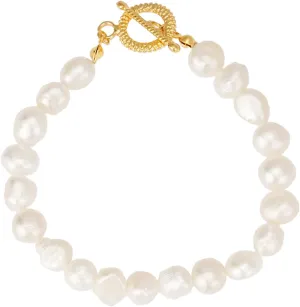 6-7mm White Freshwater Cultured Pearl Bracelet for Women Baroque Link Chain Bracelet Stretch Bridesmaid Pearl Bracelet Jewery Gift