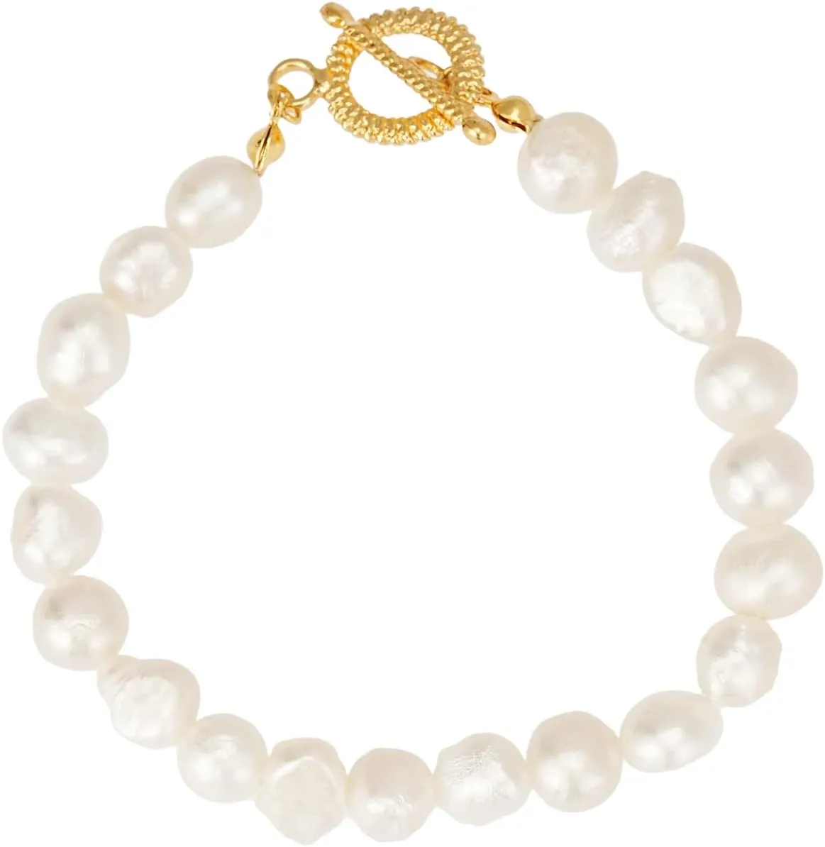 6-7mm White Freshwater Cultured Pearl Bracelet for Women Baroque Link Chain Bracelet Stretch Bridesmaid Pearl Bracelet Jewery Gift