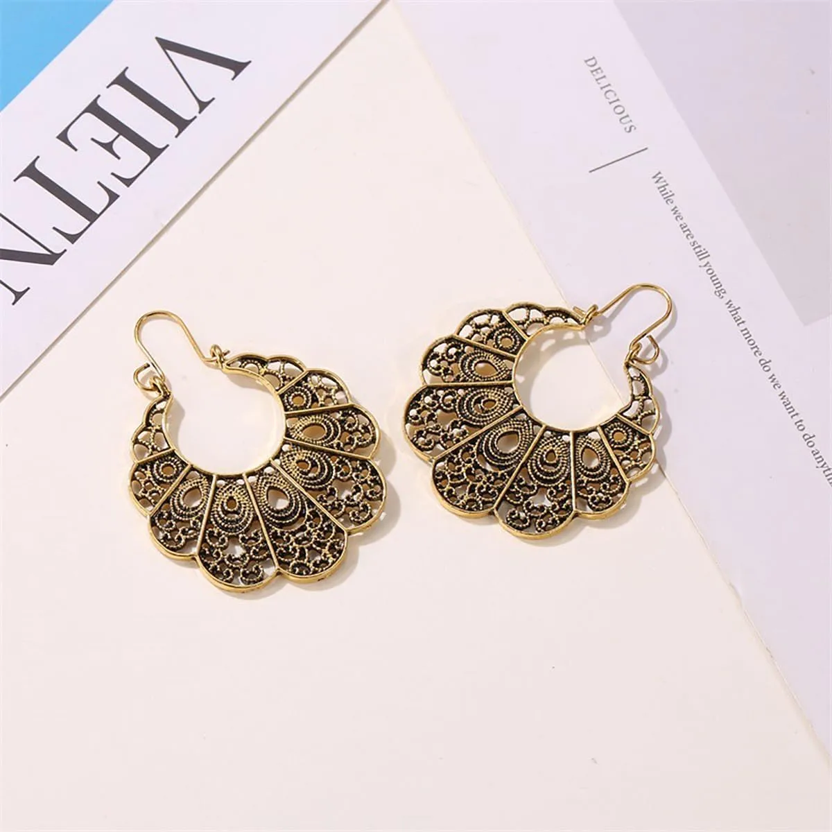 6 Pairs Boho Vintage Geometric Ethnic Style Drop Earings, Carved Pendant Earings for Women
