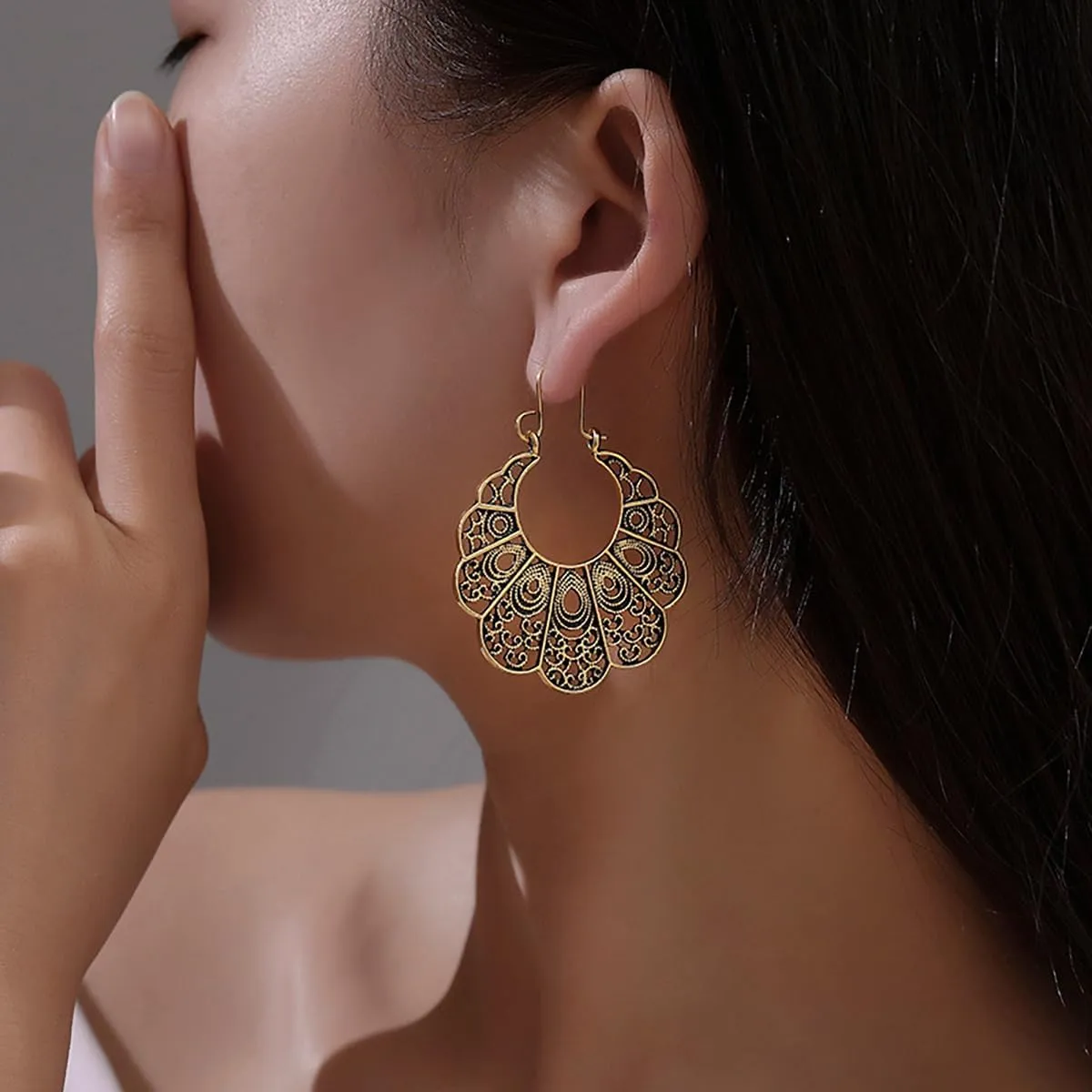 6 Pairs Boho Vintage Geometric Ethnic Style Drop Earings, Carved Pendant Earings for Women
