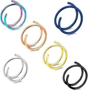 6Pcs 20G Double Hoop Nose Rings for Women Multi-colors Stainless Steel Double Nose Hoops Cartilage Helix Earrings Lip Rings Nose Piercing Jewelry