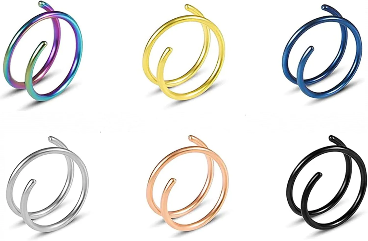 6Pcs Double Nose Ring for Single Piercing Nose Hoop Twist Earring Ring Hoop for Women One Hole Silver Spiral Nose Hoop Nostril Piercing Jewelry 20G 8mm