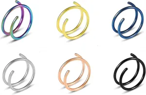6Pcs Double Nose Ring for Single Piercing Nose Hoop Twist Earring Ring Hoop for Women One Hole Silver Spiral Nose Hoop Nostril Piercing Jewelry 20G 8mm