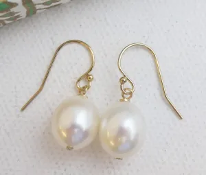 9-11mm Cultured Freshwater Pearl Gold Filled Drop Dangle Earrings - Handmade Gemstone Jewelry Gift Ideas for Women - Wedding and Bridal Jewellery - Classic Earrings - Birthday Gift