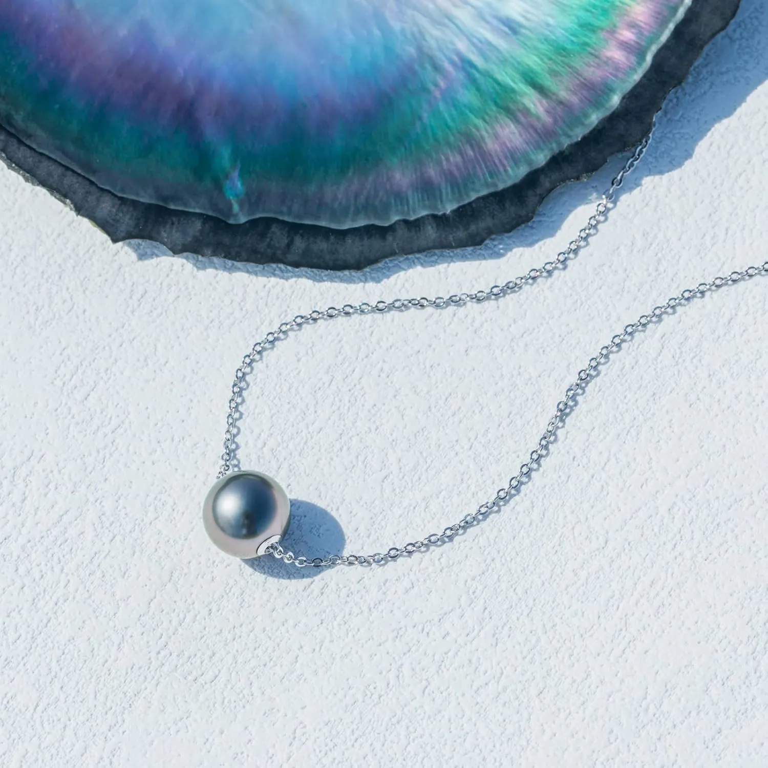 9-14MM Genuine Tahitian Black Pearl Necklace, AAA Quality Handpicked Nature Tahitian Black Pearls, 18K Solid White Gold Pendant, 40 2 3mm Adjustable 14K Gold or Sterling Silver Chain
