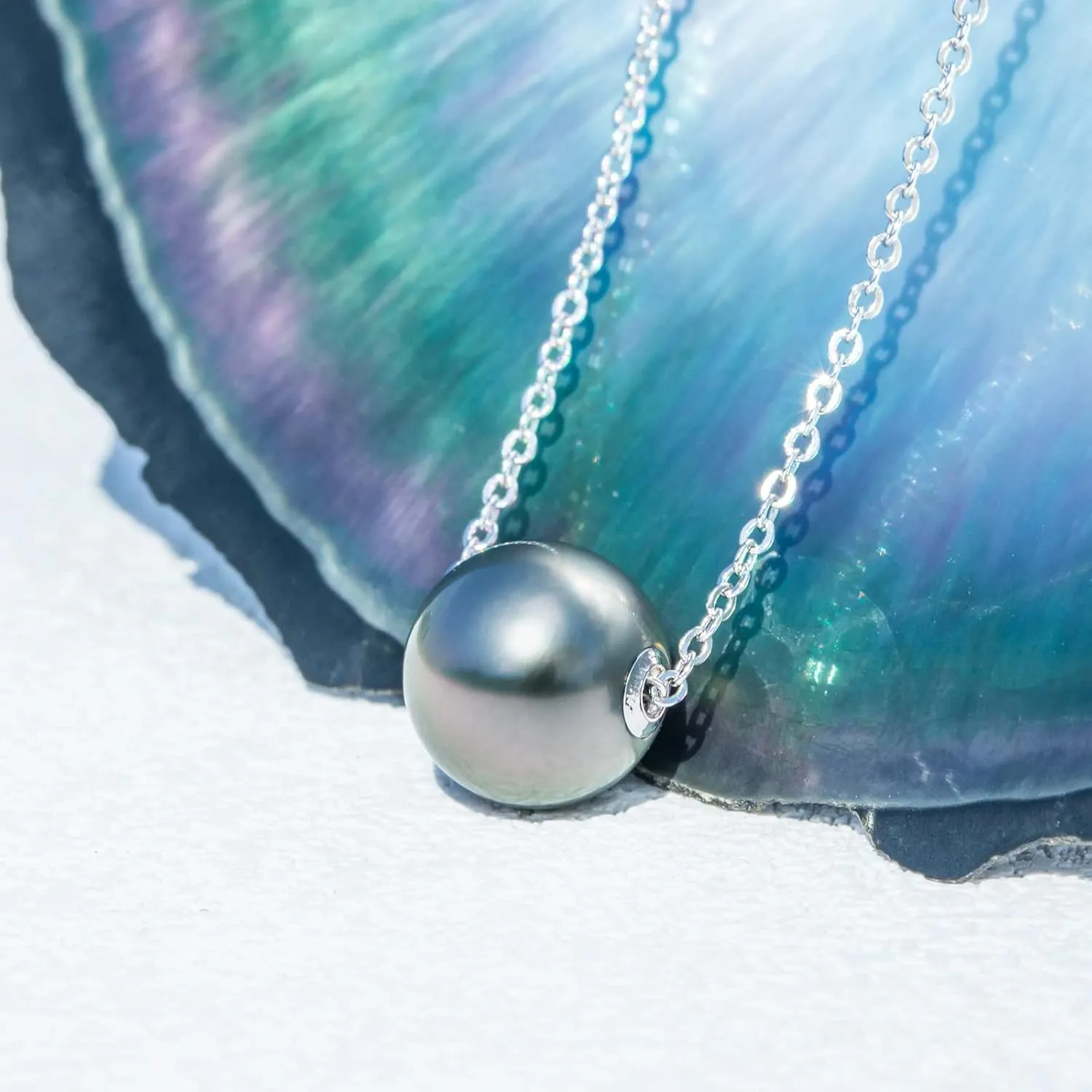 9-14MM Genuine Tahitian Black Pearl Necklace, AAA Quality Handpicked Nature Tahitian Black Pearls, 18K Solid White Gold Pendant, 40 2 3mm Adjustable 14K Gold or Sterling Silver Chain