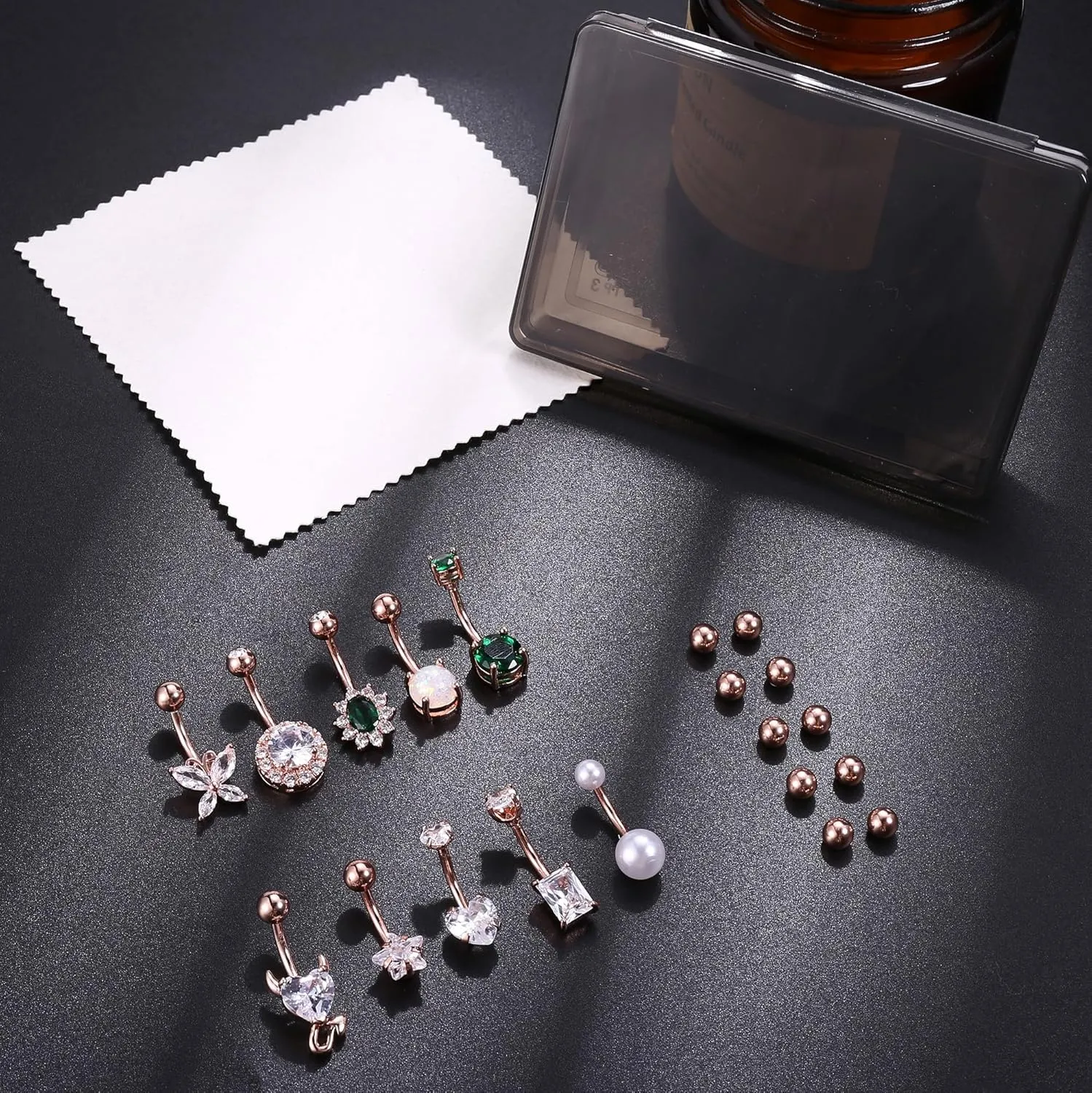 9/10PCS Surgical Stainless Steel Hypoallergenic Belly Button Rings with Extra Replacement Balls, Trendy Dangle Belly Button Piercing Jewelry for Women, 14G - Silver/Gold/Rose Gold