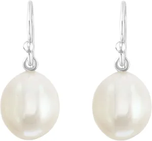 .925 Sterling Silver AAA 7-7.5mm Oval Teardrop Shaped Freshwater Cultured Pearl French Wire Dangling Drop Earrings - Choice of Pearl Color