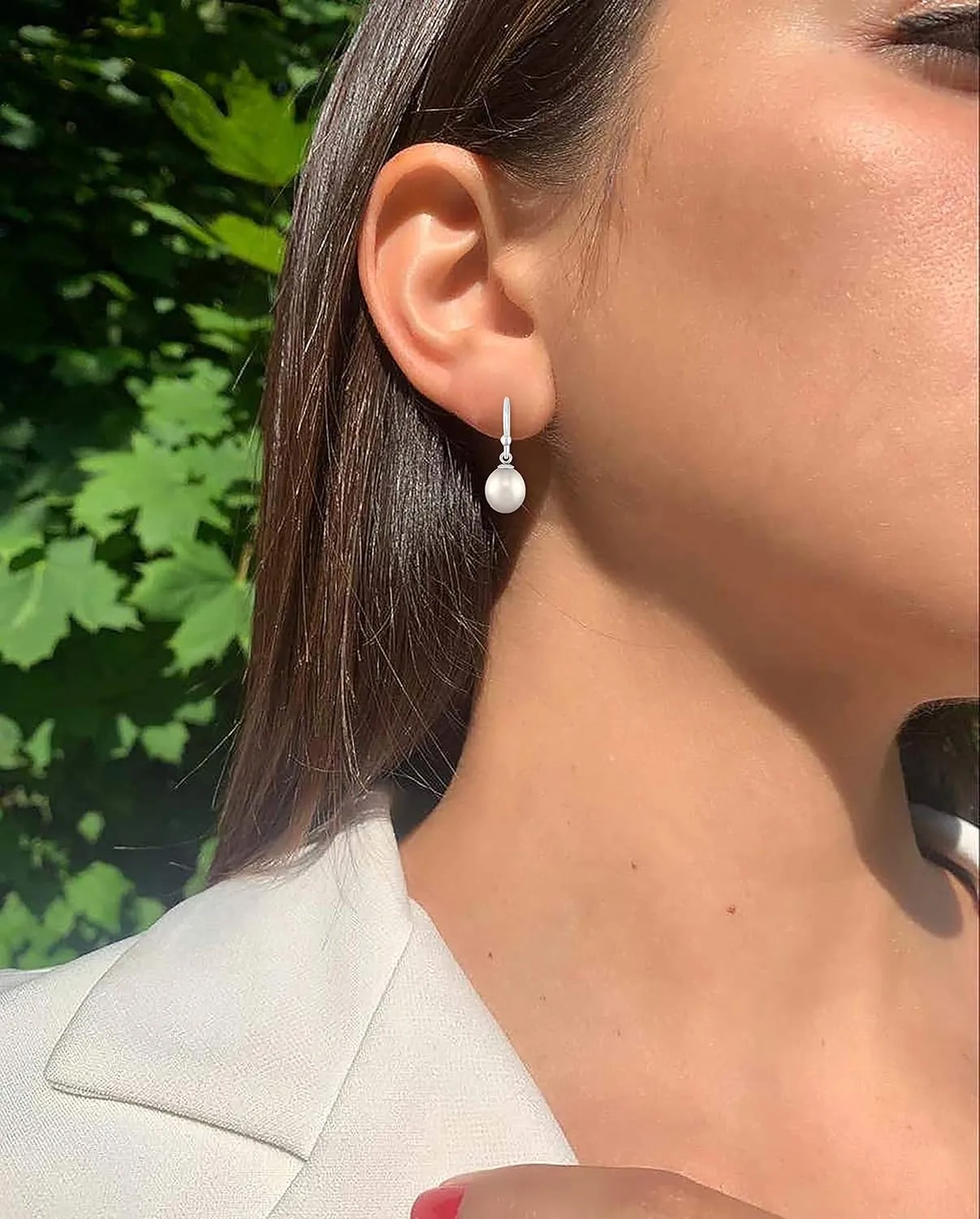 .925 Sterling Silver AAA 7-7.5mm Oval Teardrop Shaped Freshwater Cultured Pearl French Wire Dangling Drop Earrings - Choice of Pearl Color