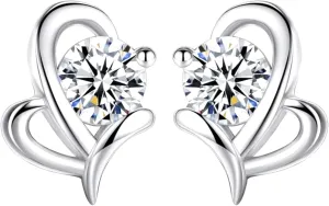 925 Sterling Silver Heart Crystal Stud Earrings for Women Sparkling Zircon Stones, Stylish and Timeless Jewelry