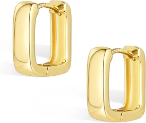 925 Sterling Silver Hoop Earrings for Women Trendy Hypoallergenic 14K Gold Plated Small Chunky Hoops Earrings Square Minimalist Thick Huggie Earing Jewelry Gifts