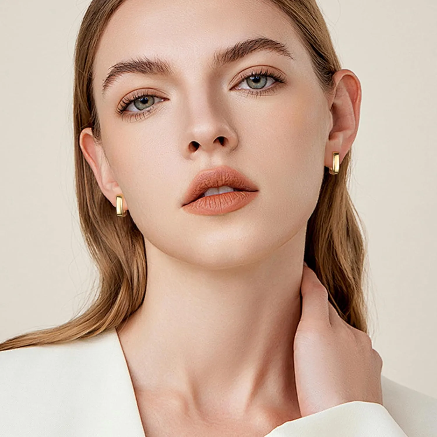 925 Sterling Silver Hoop Earrings for Women Trendy Hypoallergenic 14K Gold Plated Small Chunky Hoops Earrings Square Minimalist Thick Huggie Earing Jewelry Gifts