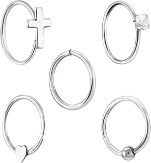 925 Sterling Silver Nose Hoops - Lightweight, Nickel & Lead-Free Piercing Rings - Stylish & Cute Jewelry for Women