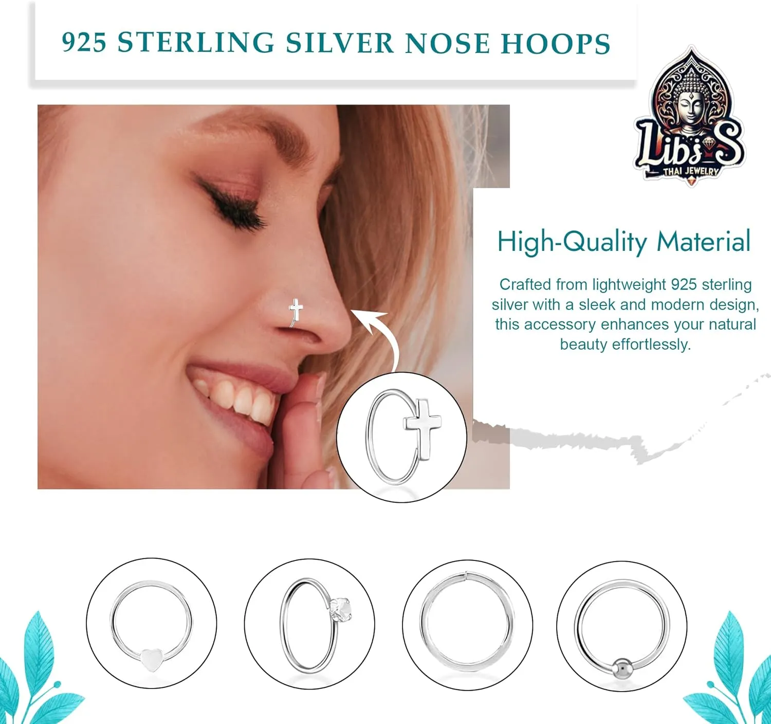 925 Sterling Silver Nose Hoops - Lightweight, Nickel & Lead-Free Piercing Rings - Stylish & Cute Jewelry for Women