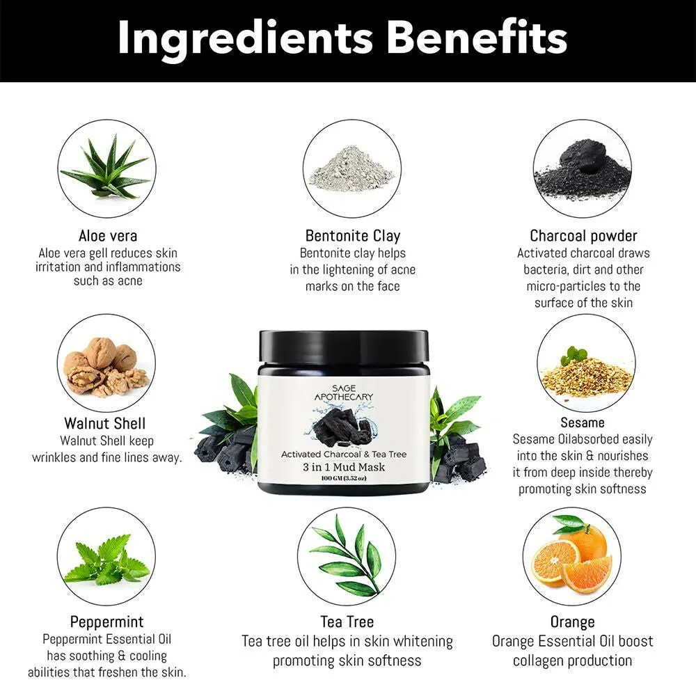 Activated Charcoal & Tea Tree 3-in-1 Mud Mask (100GM)