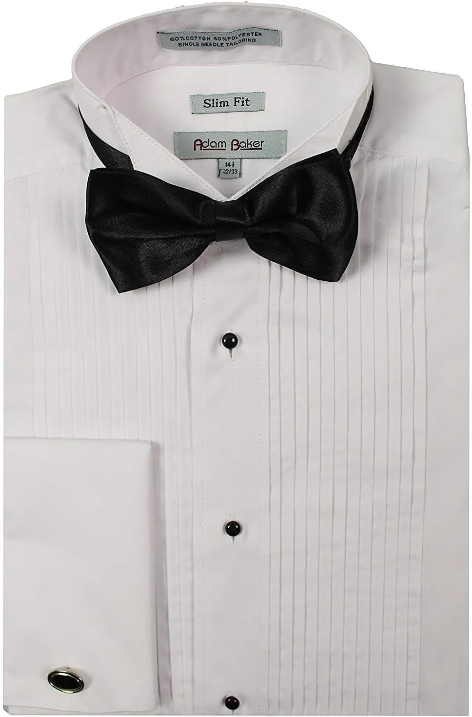 Adam Baker Mens Regular & Slim Fit Wingtip Collar French Cuff Formal Tuxedo Shirt (Bowtie & Cufflinks Included)