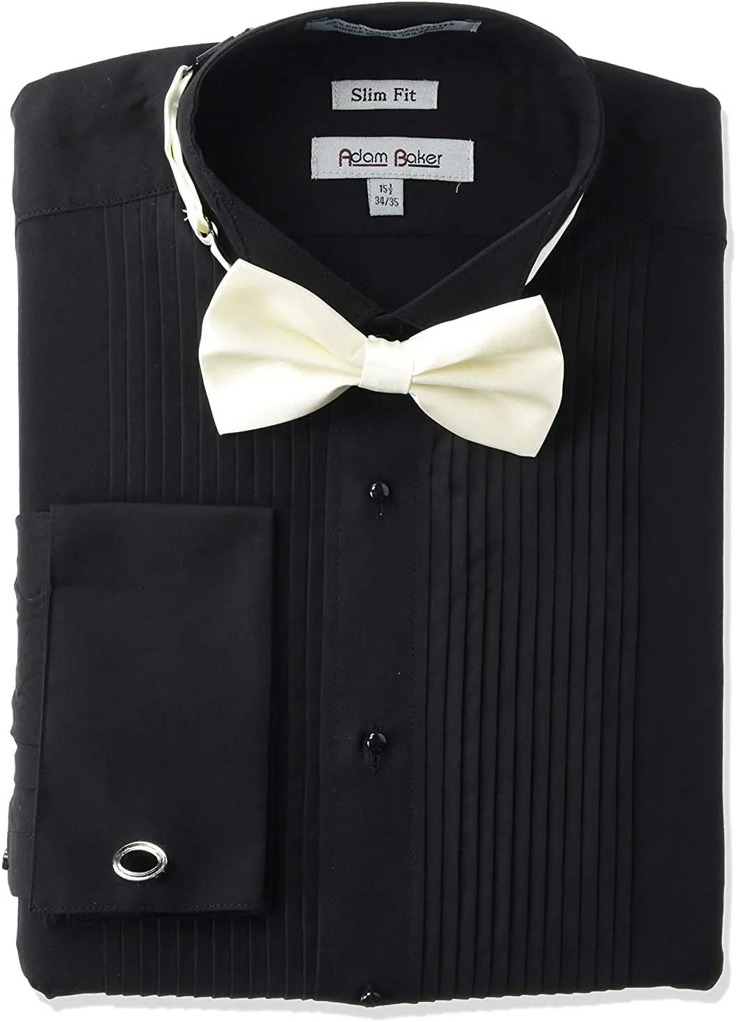 Adam Baker Mens Regular & Slim Fit Wingtip Collar French Cuff Formal Tuxedo Shirt (Bowtie & Cufflinks Included)