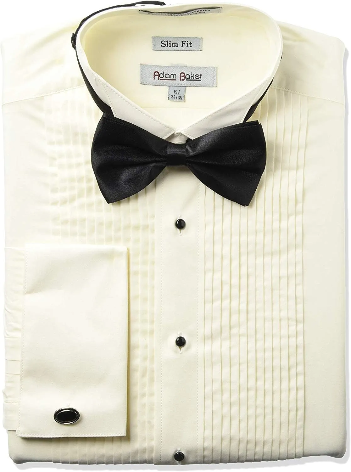 Adam Baker Mens Regular & Slim Fit Wingtip Collar French Cuff Formal Tuxedo Shirt (Bowtie & Cufflinks Included)