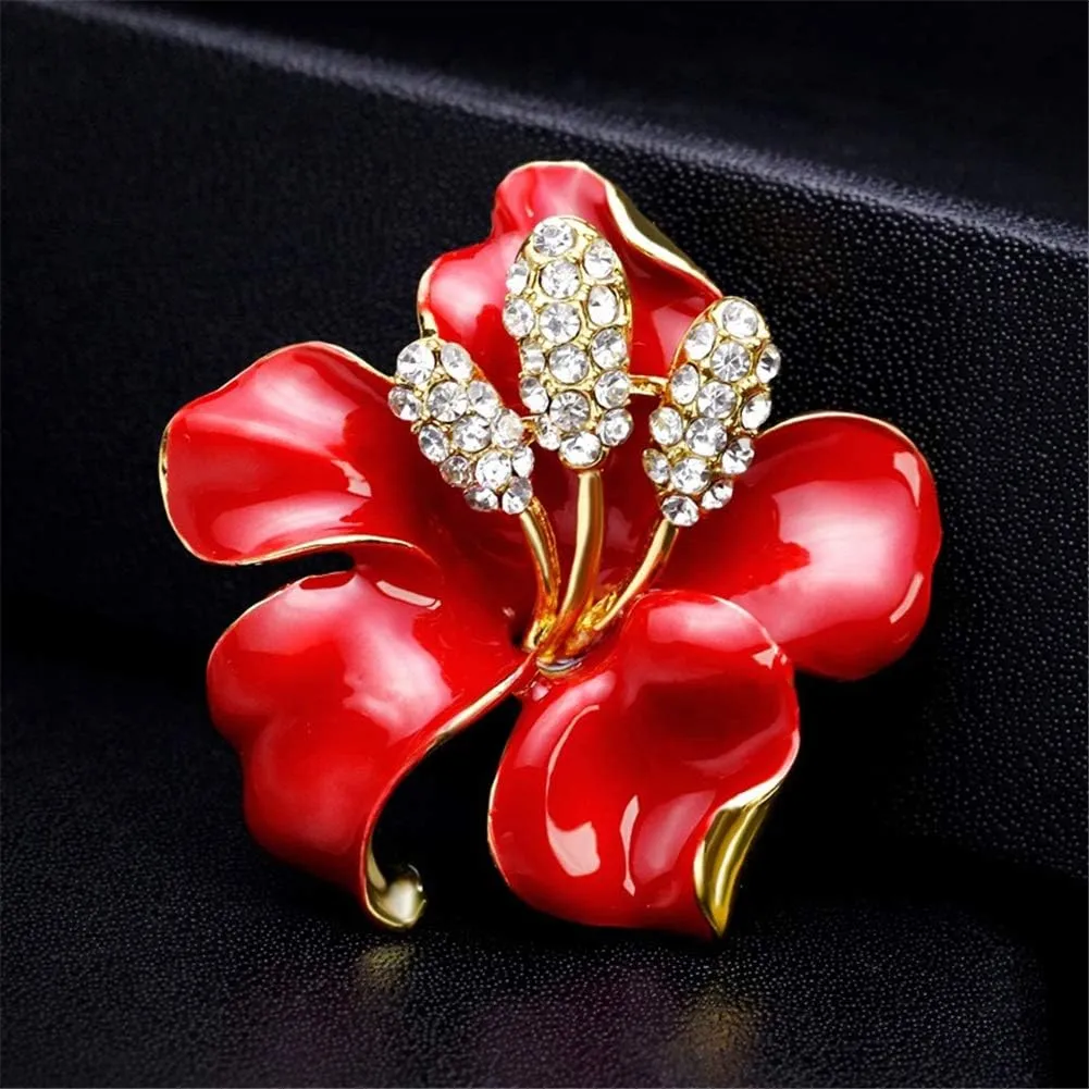 AILUOR Elegant Enamel Plum Blossom Flower Brooch Pin, Fashion Gold Plated Pearls Floral Brooch Lapel Pin for Women Bridal Wedding Corsage Jewelry Gifts
