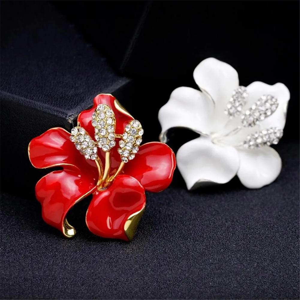 AILUOR Elegant Enamel Plum Blossom Flower Brooch Pin, Fashion Gold Plated Pearls Floral Brooch Lapel Pin for Women Bridal Wedding Corsage Jewelry Gifts