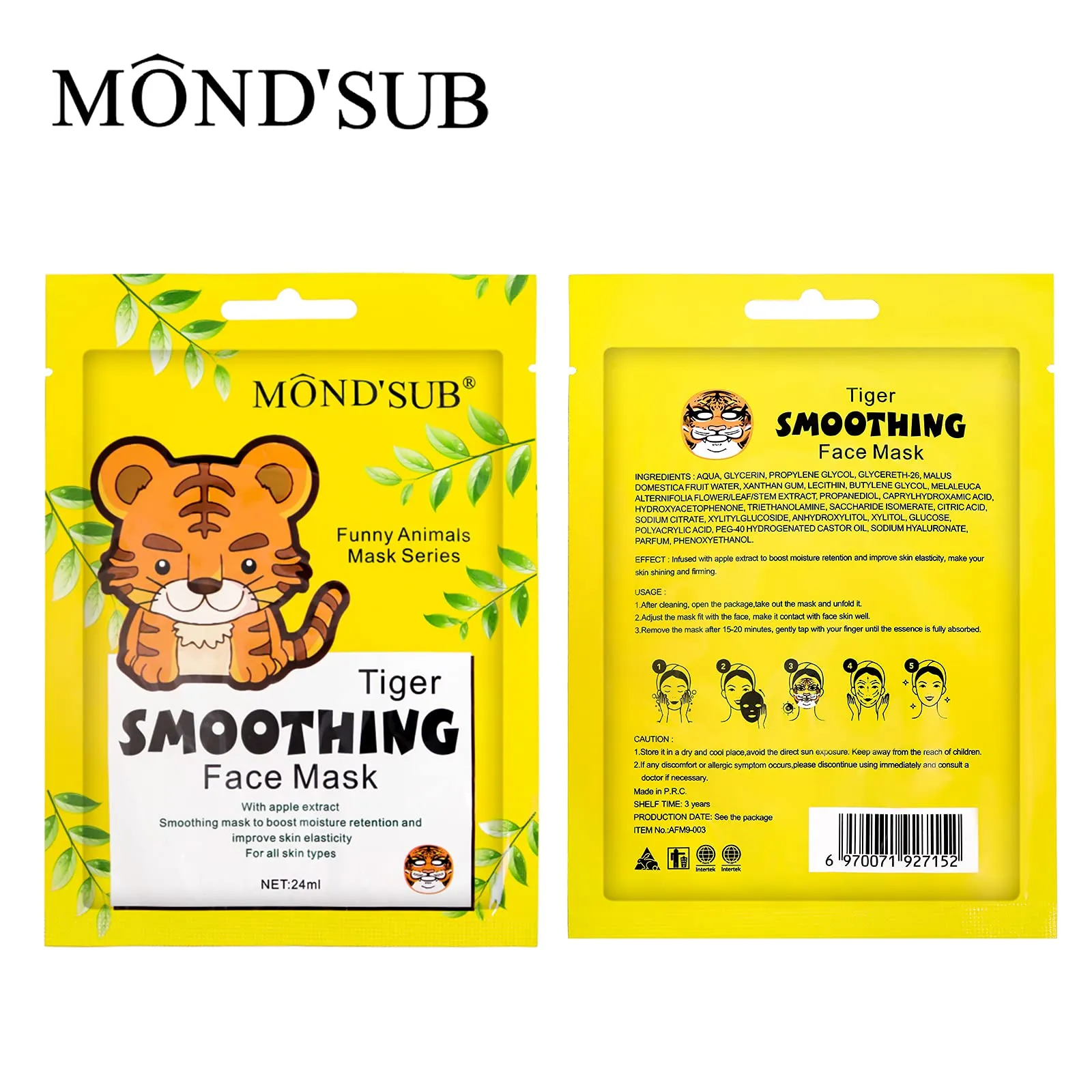 Animal Spa Beauty Mask, Character Masks Sheet-(Pack of 5) Tiger Smoothing Firming Nourishing Moisturizing Effects For All Skin Types- Birthday Party Gift for her, Girls Night, Spa Night, Beauty Gift