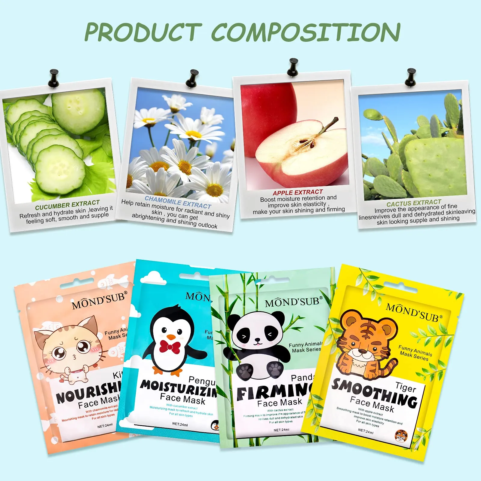 Animal Spa Beauty Mask, Character Masks Sheet-(Pack of 5) Tiger Smoothing Firming Nourishing Moisturizing Effects For All Skin Types- Birthday Party Gift for her, Girls Night, Spa Night, Beauty Gift