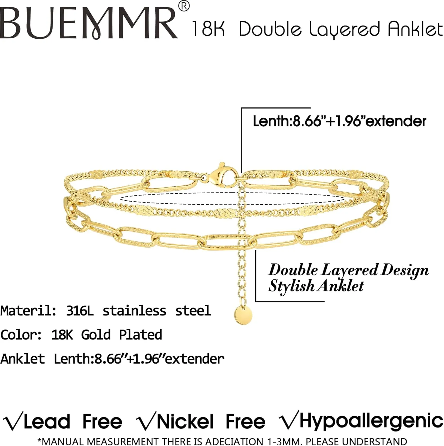 Ankle Bracelets for Women, 18K Gold Plated Dainty Layered Anklet Bracelets Boho Summer Beach Foot Chain Jewelry Gifts