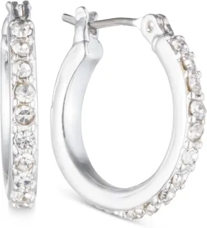 Anne Klein "Classics" Silver-Tone Click It Crystal Hoop Earrings