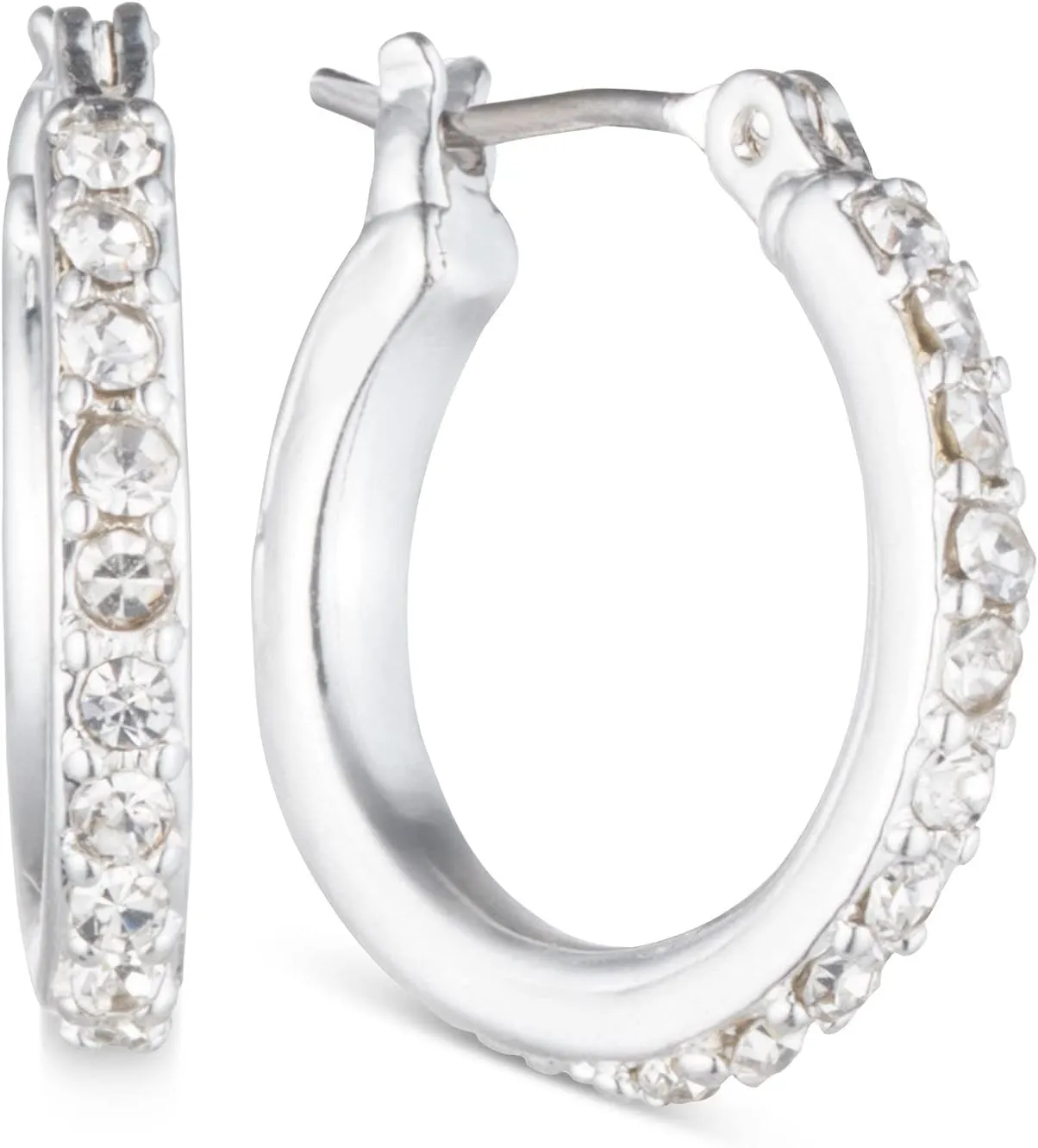 Anne Klein "Classics" Silver-Tone Click It Crystal Hoop Earrings
