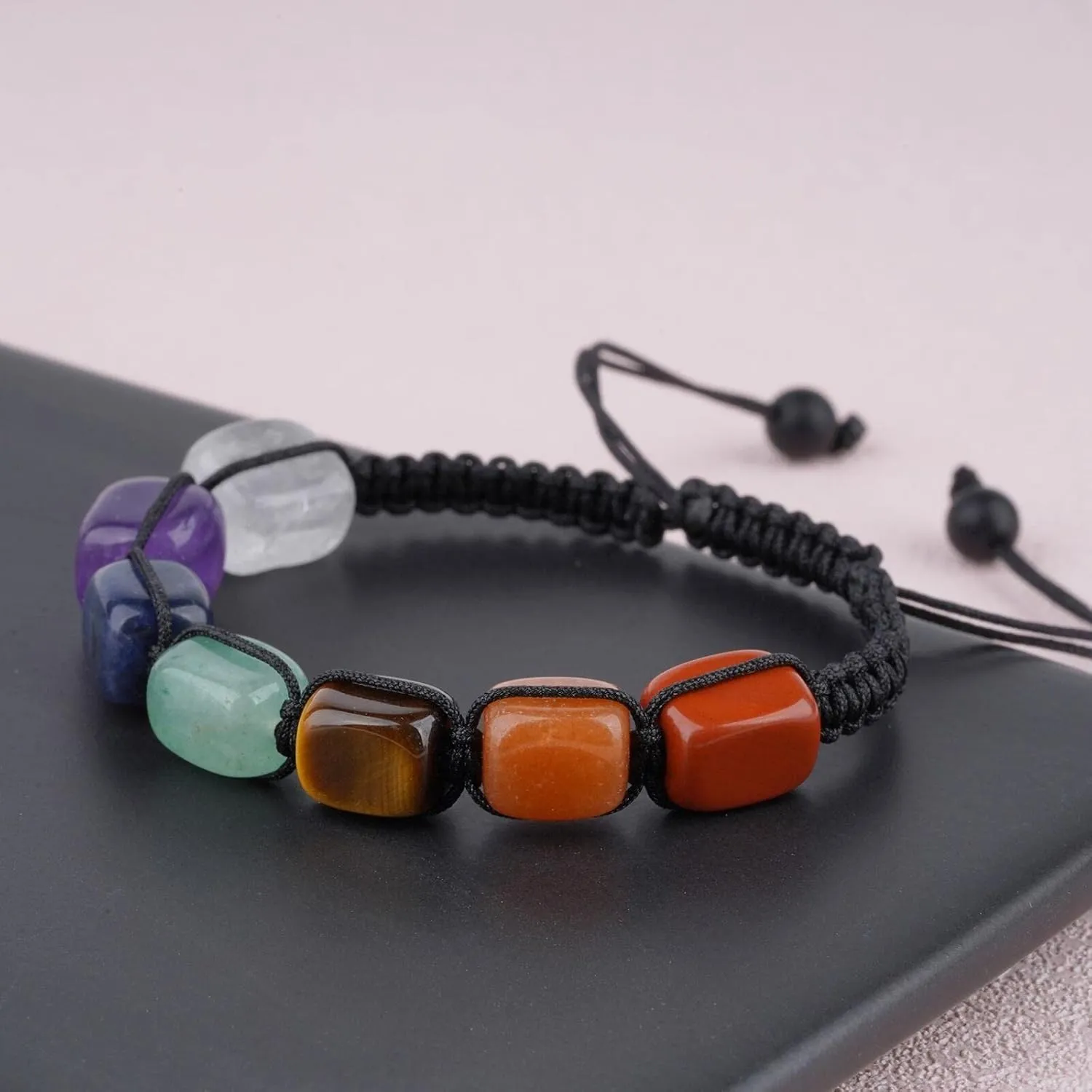 ASGIFT 7 Chakra Bracelet for Women Girls Healing Crystal Stone Bead Adjustable Yoga Meditation 14K Gold Crystal Beaded Bracelet Jewelry