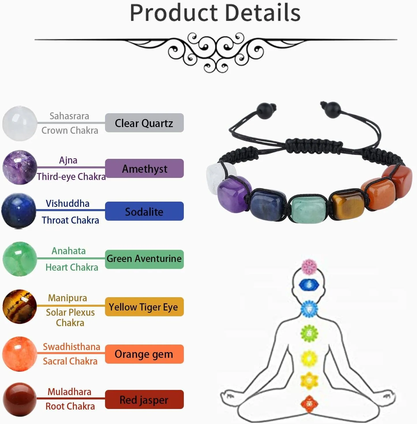ASGIFT 7 Chakra Bracelet for Women Girls Healing Crystal Stone Bead Adjustable Yoga Meditation 14K Gold Crystal Beaded Bracelet Jewelry