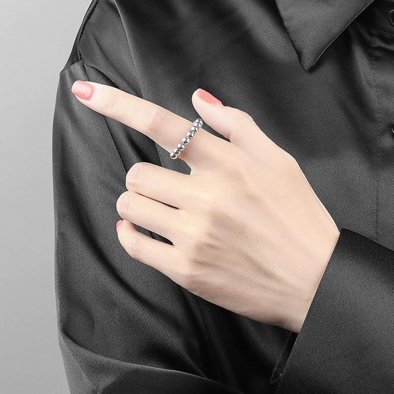 ASGIFT 925 Sterling Silver Anti Anxiety Ring fo Women Men Fidget Rings for Anxiety with Spinner Beads Stress Relief Stacking Rings Daughter Girls Jewelry