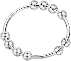 ASGIFT 925 Sterling Silver Anti Anxiety Ring fo Women Men Fidget Rings for Anxiety with Spinner Beads Stress Relief Stacking Rings Daughter Girls Jewelry