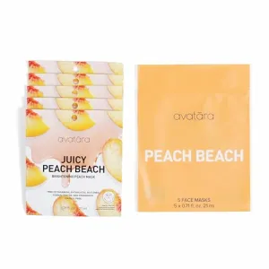 Avatara Juicy Peach Brightening Facial Mask 5 Sheets, Beauty and Skincare Sheet Masks with Peach Extracts, Hyaluronic Acid and Clean Ingredients for Clearer, Brighter Skin With Natural Glow, 5 Pack