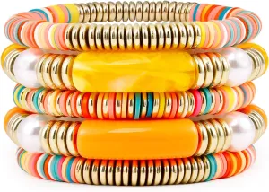 Bamboo Tube Bangles Bracelet Curved Stacking Clear Acrylic Colorful Beads Stretchable Friendship Gold Bracelets Gifts For Bestfriends, Couple, Family Members, Siblings, mother, Lover
