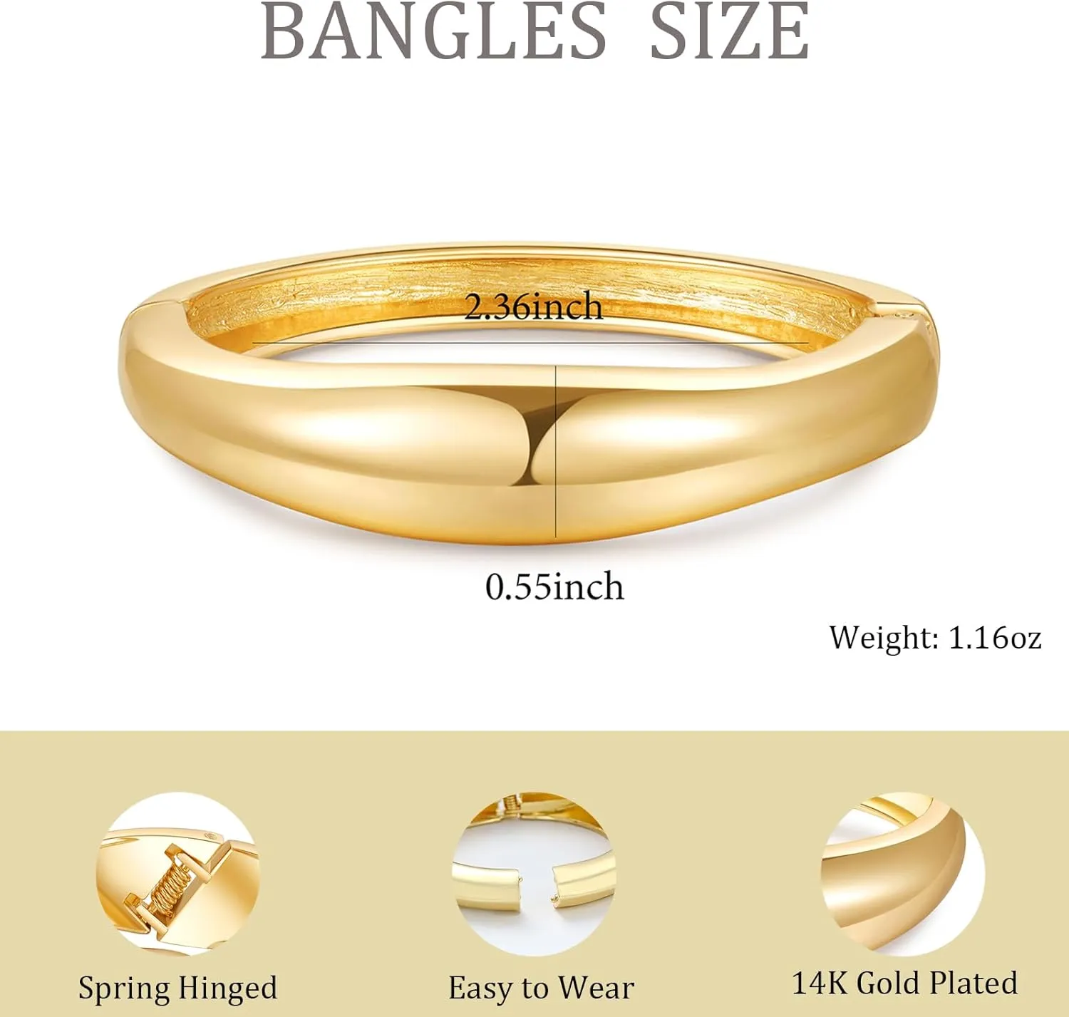 Bangle Bracelets for Women | 14K Gold Plated Trendy Wide Bracelets | Hinged Arm Cuff Bangles Chunky Bracelet for Women