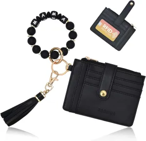 BAOSIWA Silicone Bracelet Keychain Wallet for Women Wristlet Card Holder Slim RFID Wallet with Zipper Pocket