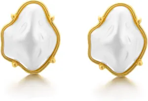 Baroque Pearl Stud Earrings For Women 14k Gold Plated Irregular Pearl Earrings Chunky Big Pearl Earrings Vintage Pearl Statement Earrings Jewelry Gift For Women