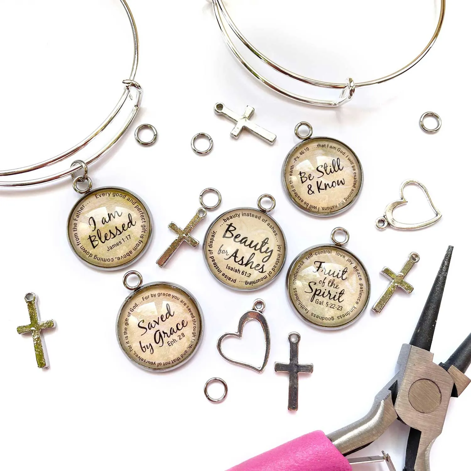 Be Still & Know Psalm 46:10 Scripture Charms for Jewelry Making, 20mm, Silver, Gold