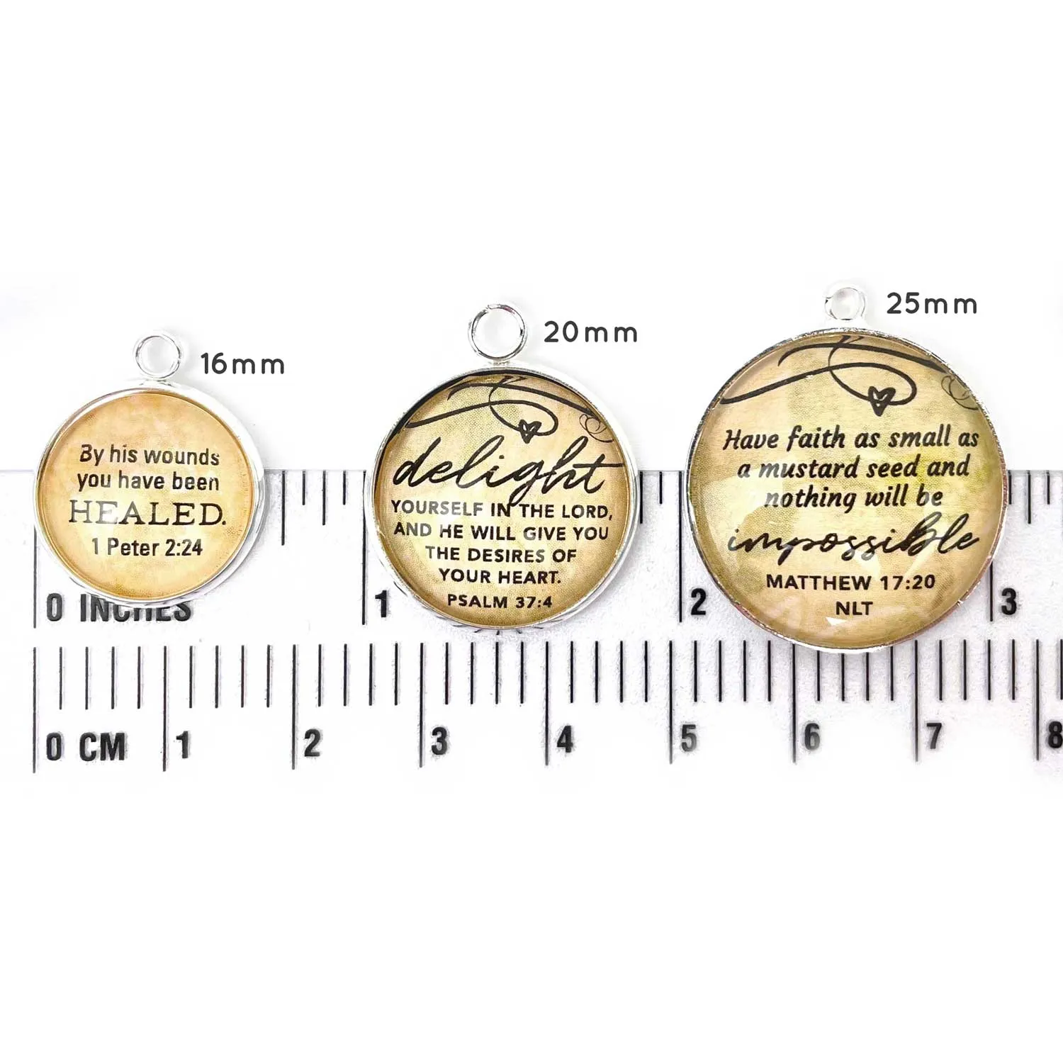 Be Still & Know Psalm 46:10 Scripture Charms for Jewelry Making, 20mm, Silver, Gold
