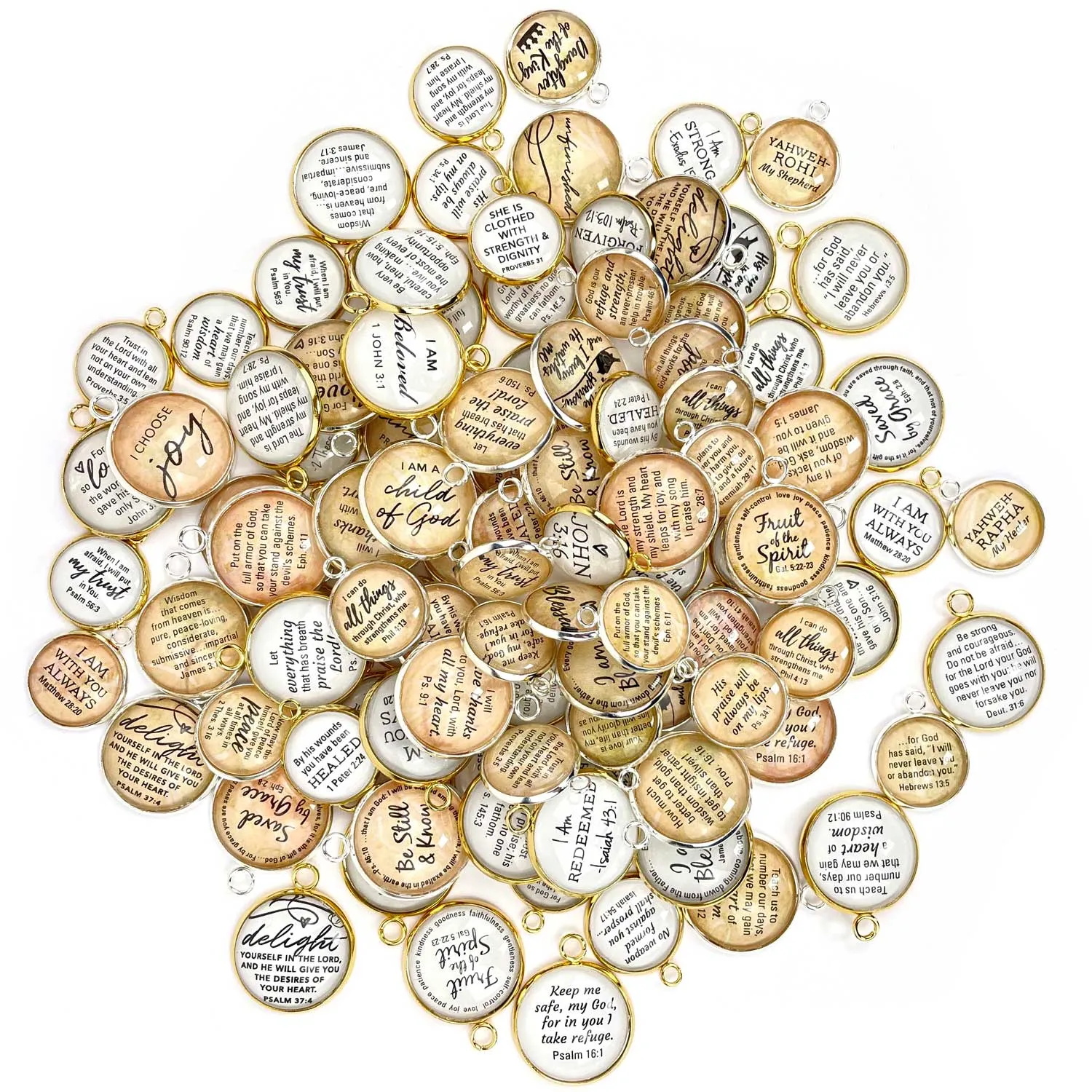 Be Still & Know Psalm 46:10 Scripture Charms for Jewelry Making, 20mm, Silver, Gold