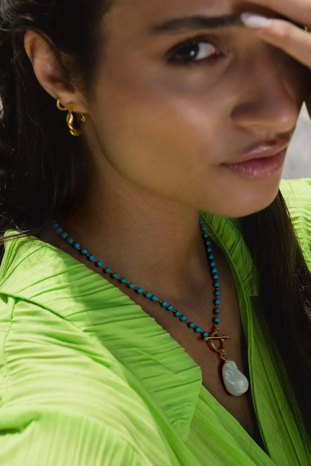 Beaded Choker Necklaces for Women Girls Natural Turquoise Fluorite Malachite Stone Bohemian Beaded Choker Jewelry