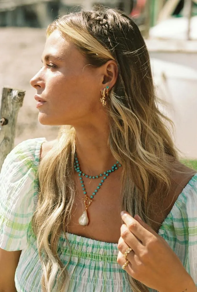 Beaded Choker Necklaces for Women Girls Natural Turquoise Fluorite Malachite Stone Bohemian Beaded Choker Jewelry